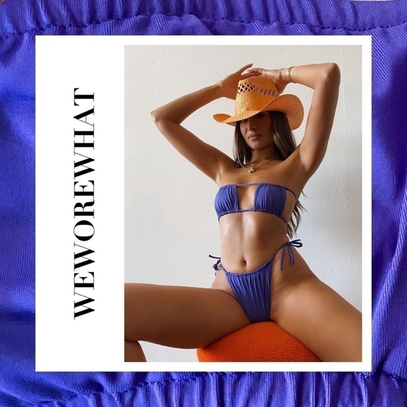 WeWoreWhat Ruched Bandeau Bikini Sapphire Blue XS NWT - Picture 1 of 15